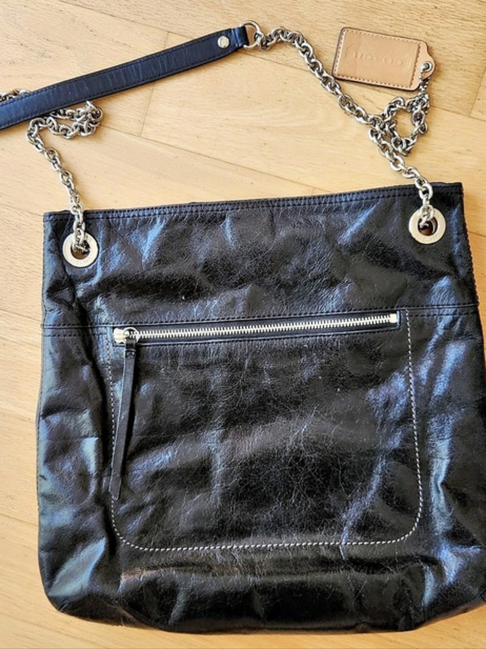 COACH Poppy Slim Black Leather Tote Shoulder Crossbody Bag